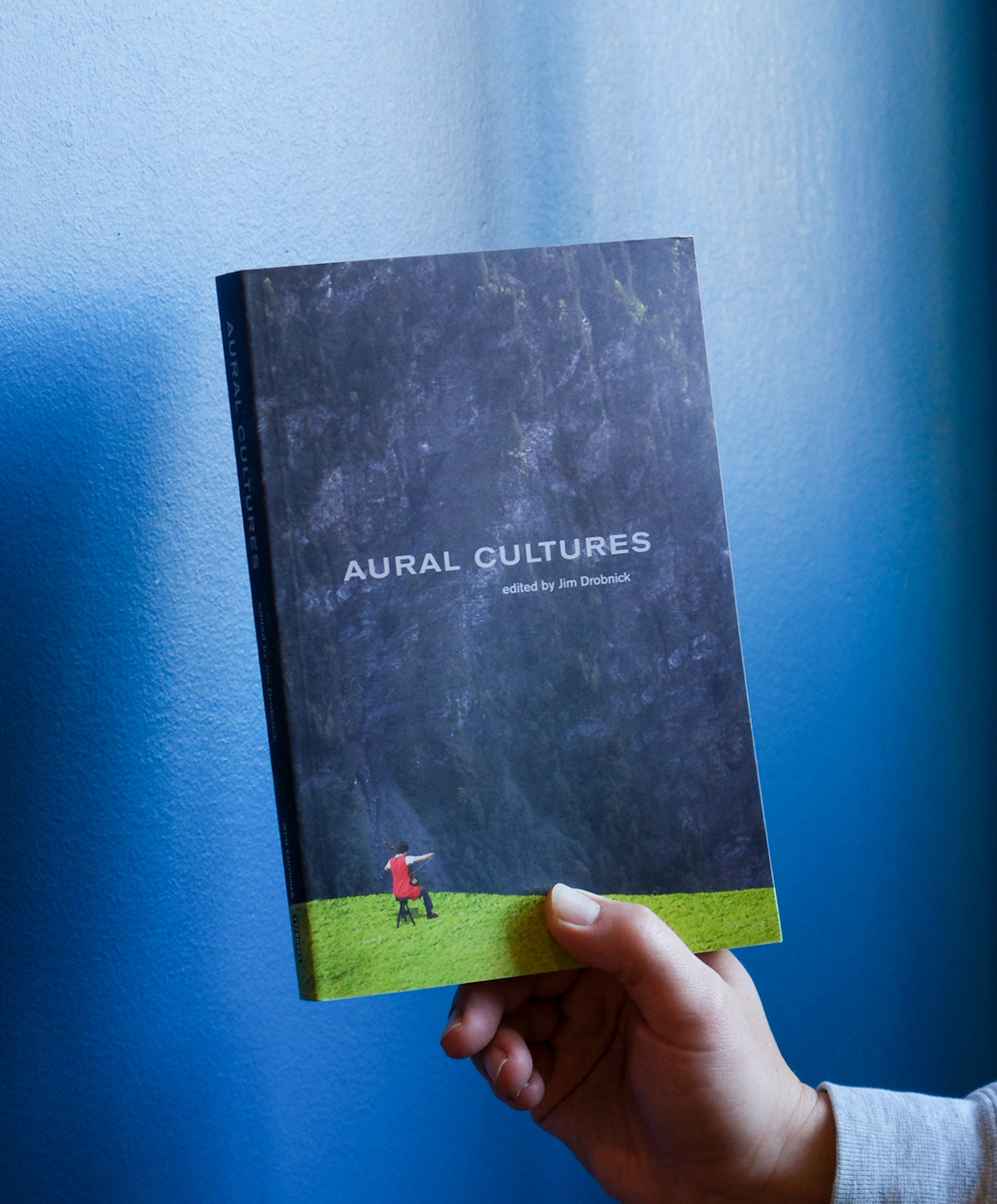 Book titled 'Aural Cultures' held against a blue background