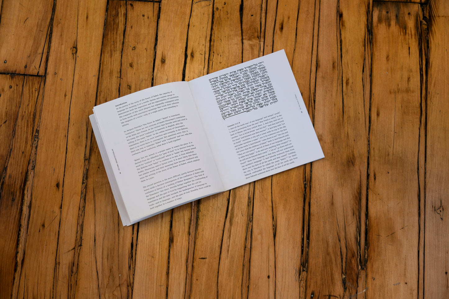 Open book on a wooden surface