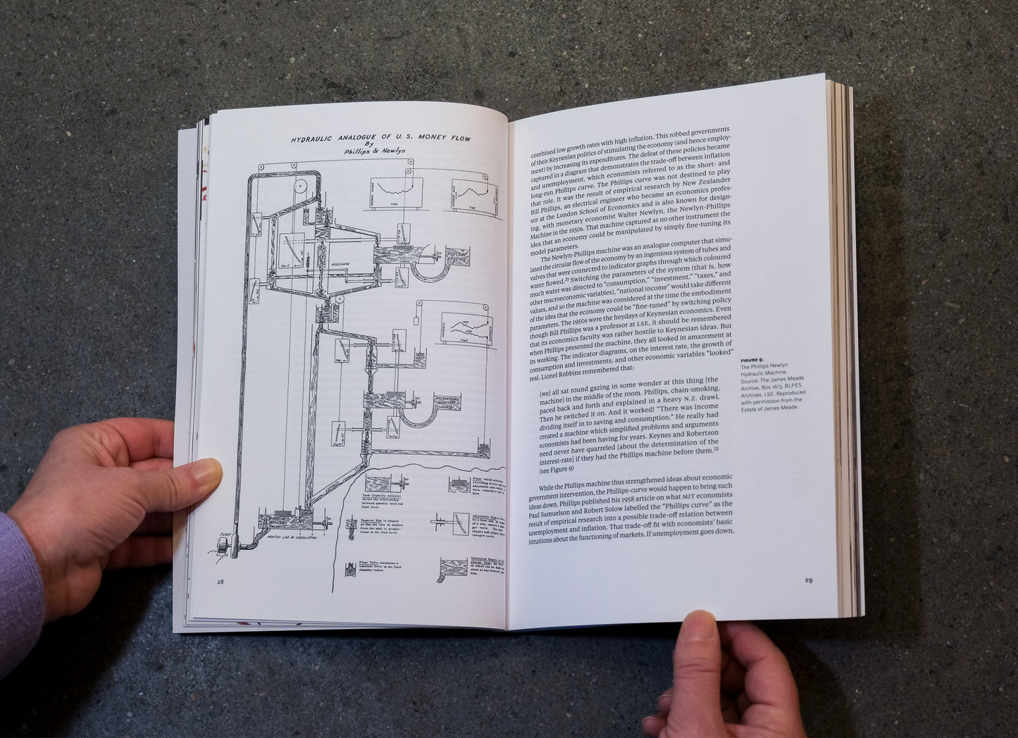 book held open on a concrete surface